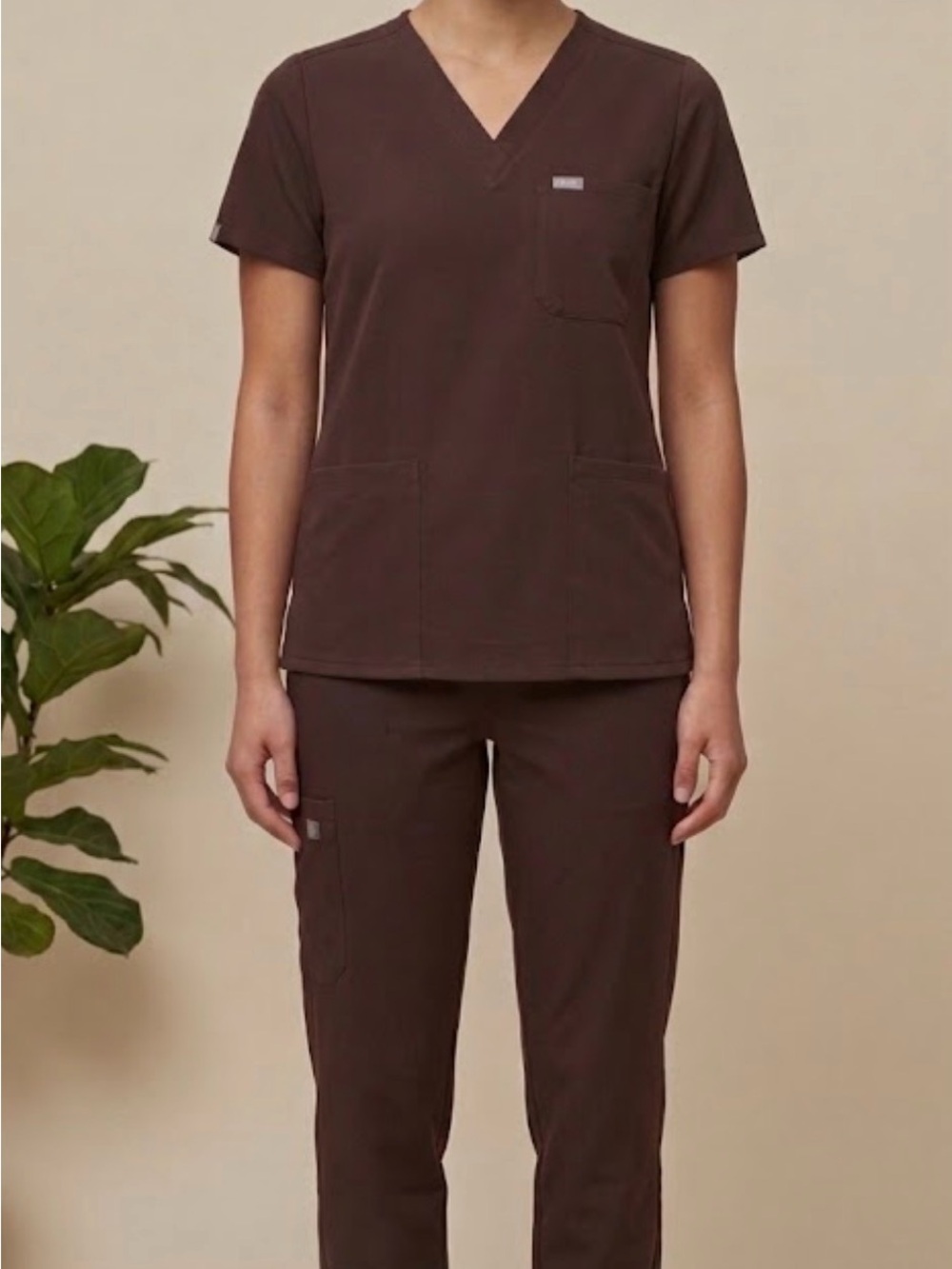 Figs Women's Scrub Top and Jogger Set - Brown